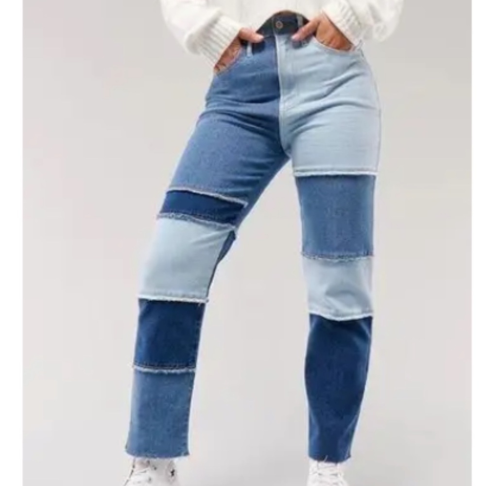 Hollister Grunge Ultra High Rise Vintage Straight Patchwork Denim Jeans Size 00R